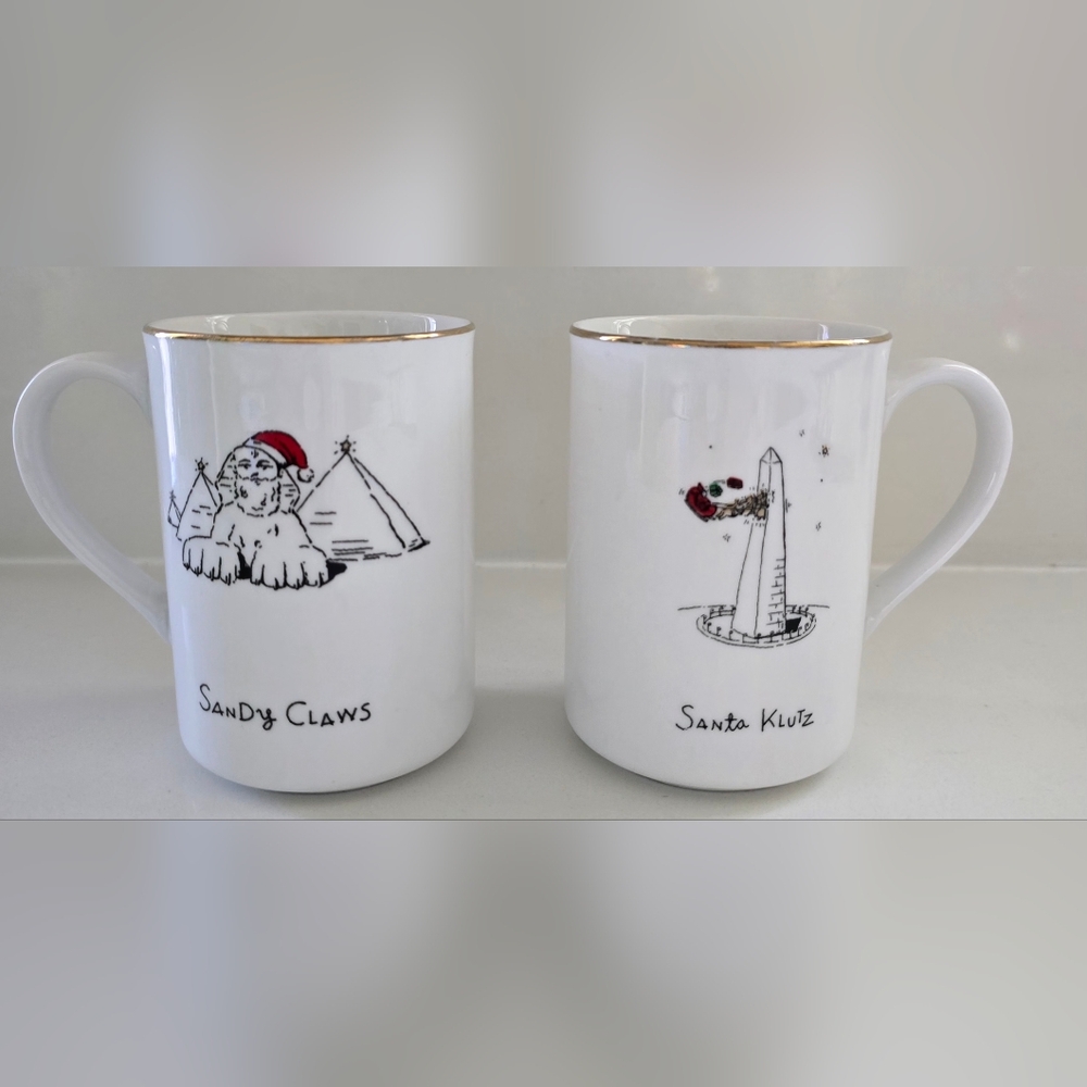 Vtg Merry Masterpieces Christmas Mugs Sandy Claws Santa Klutz 1999 Set Of Two
